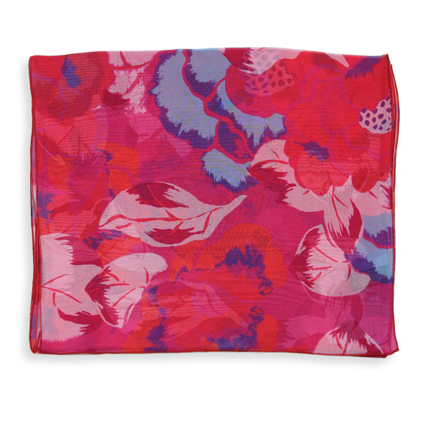 Foulard-femme-soie-imprimée-fleur-pivoine-rouge