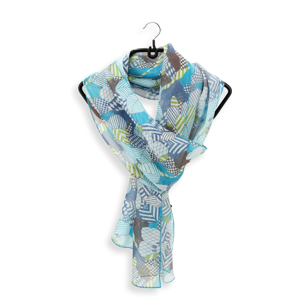 Blue-women's-silk-printed-airy scarf-Valentin
