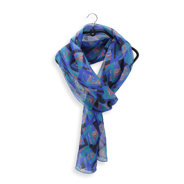 Women's-silk-scarf-blue-printed-mosaic-made-in-France