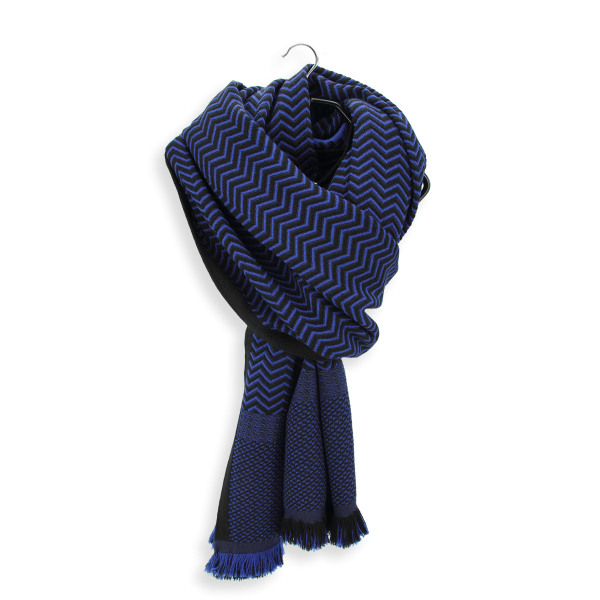 Blue-black-merino-wool-silk-men's-scarf-Sporty
