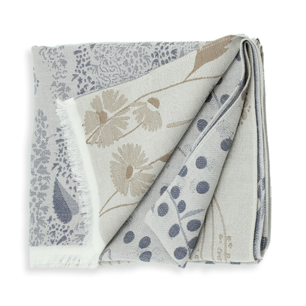 Chèche-femme-coton bio-bleu-beige-Jardin