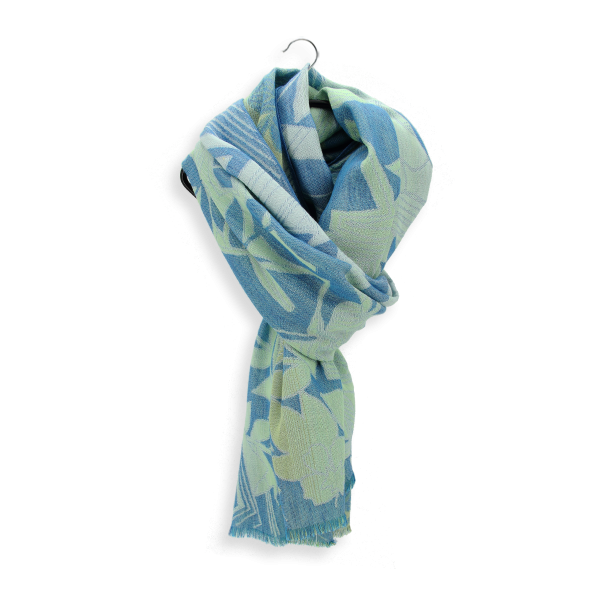 Etole-femme-coton-lin-bleu-vert-fleurs tropicales