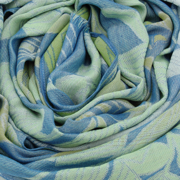 Etole-femme-coton-lin-bleu-vert-fleurs tropicales