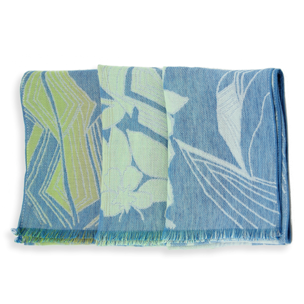 Etole-femme-coton-lin-bleu-vert-fleurs tropicales