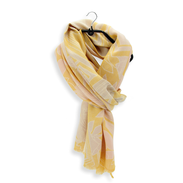 Etole-femme-coton-lin-jaune-rose-fleurs tropicales