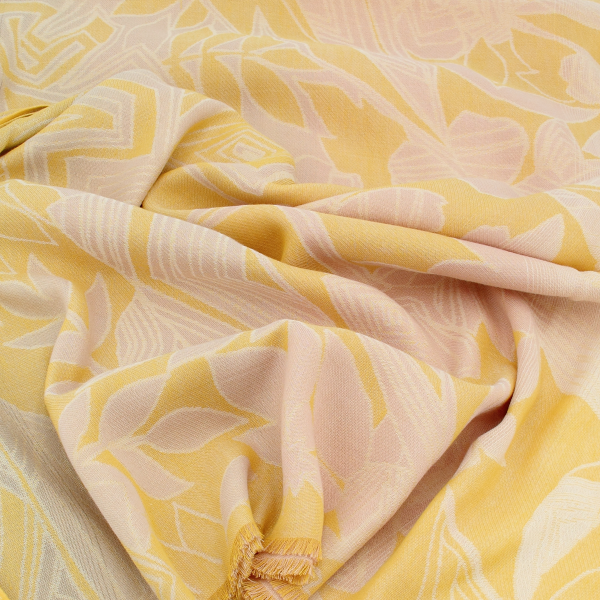 Etole-femme-coton-lin-jaune-rose-fleurs tropicales