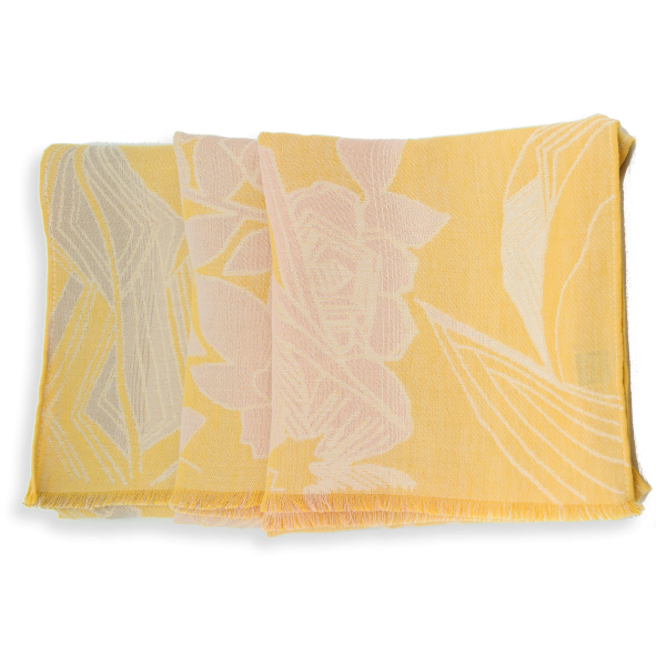 Etole-femme-coton-lin-jaune-rose-fleurs tropicales