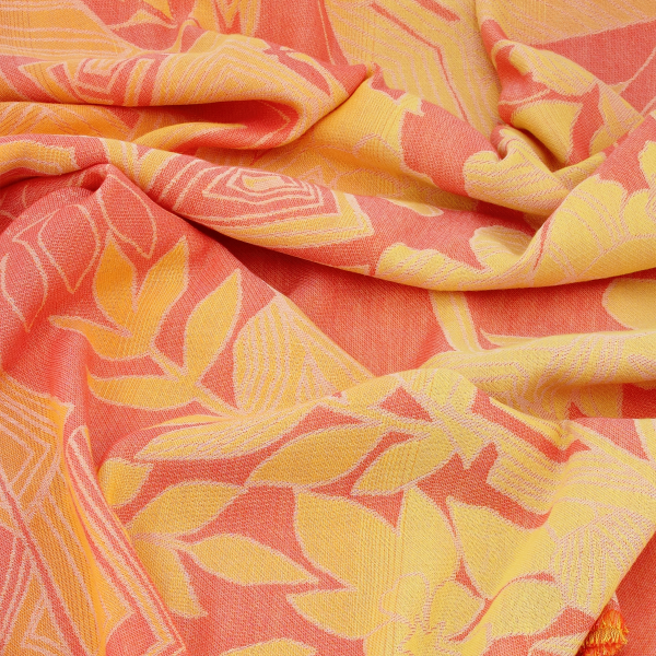 Etole-femme-coton-lin-orange-jaune-fleurs tropicales