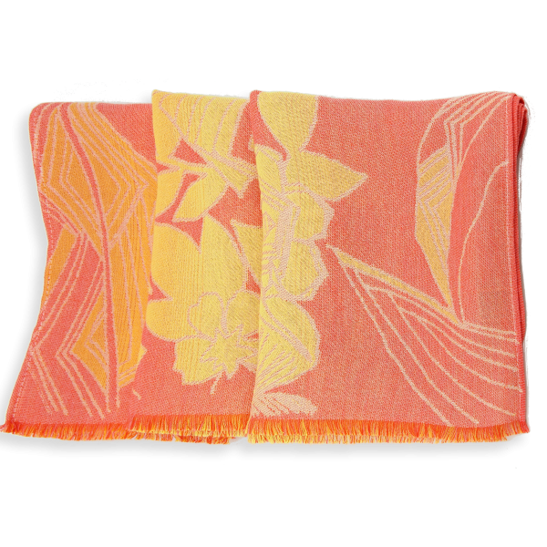 Etole-femme-coton-lin-orange-jaune-fleurs tropicales