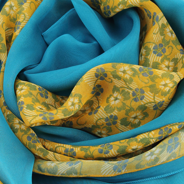 Duo-foulards-femme-soie-unie-paon-imprimée-ocre