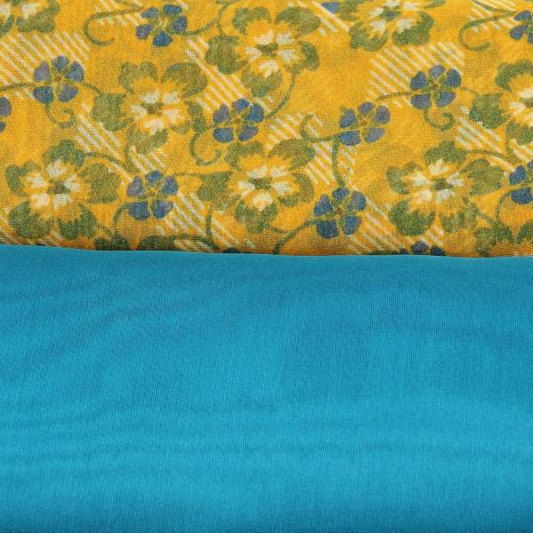 Duo-foulards-femme-soie-unie-paon-imprimée-ocre