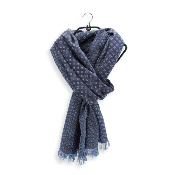 Echarpe-homme-cachemire-soie-coton-bleu jean-Losange