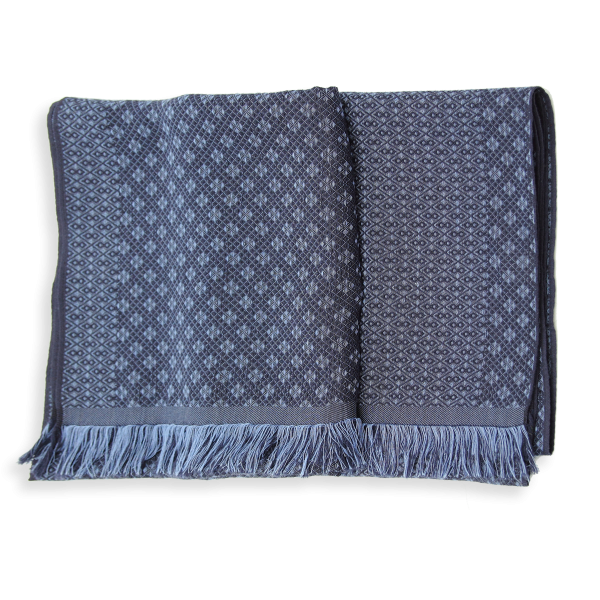Echarpe-homme-cachemire-soie-coton-bleu jean-Losange