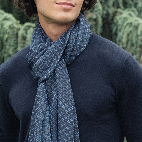 Echarpe-homme-cachemire-soie-coton-bleu jean-Losange