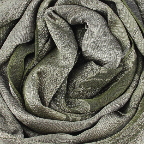 Etole-cachemire-soie-femme-kaki-beige-fabriqué-en-France-Sérénade