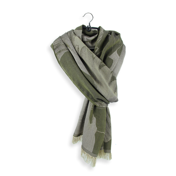 Etole-cachemire-soie-femme-kaki-beige-fabriqué-en-France-Sérénade