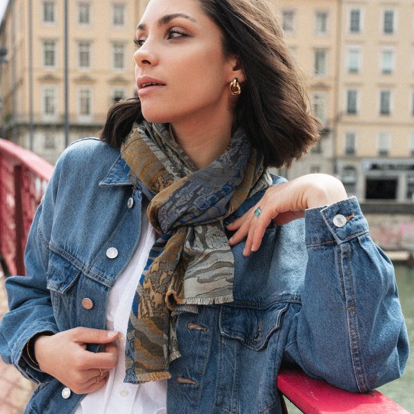 Echarpe-femme-coton-modal-beige-bleu-Cybèle