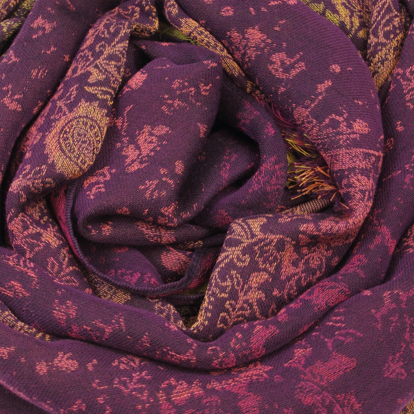 Echarpe-femme-coton-soie-prune-doré-Mumbai
