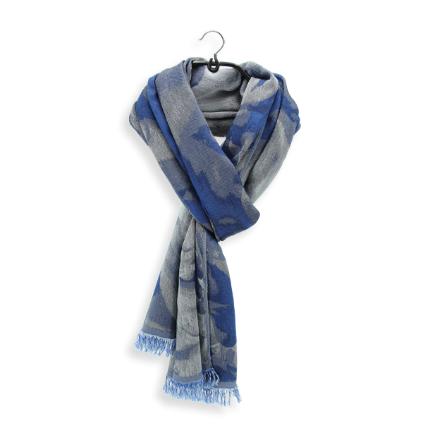Echarpe-femme-coton-soie-bleu vif-gris-Emotion