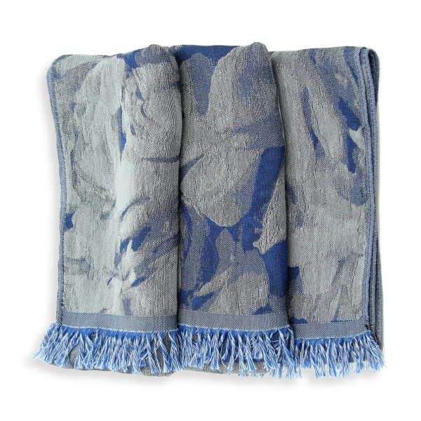 Echarpe-femme-coton-soie-bleu vif-gris-Emotion