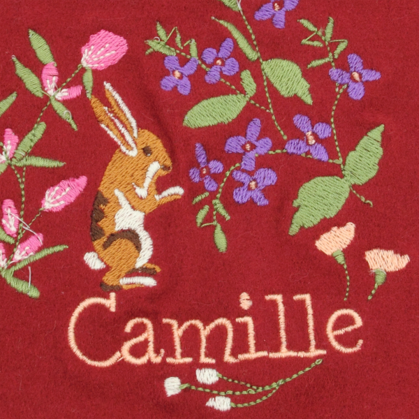 Echarpe-enfant-coton-biologique-rouge-bordeaux-brodée-lapin