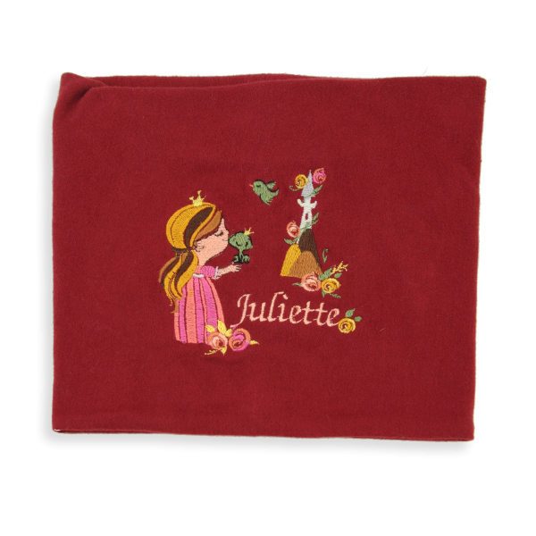 Echarpe-enfant-coton-bio-brodée-princesse-rouge