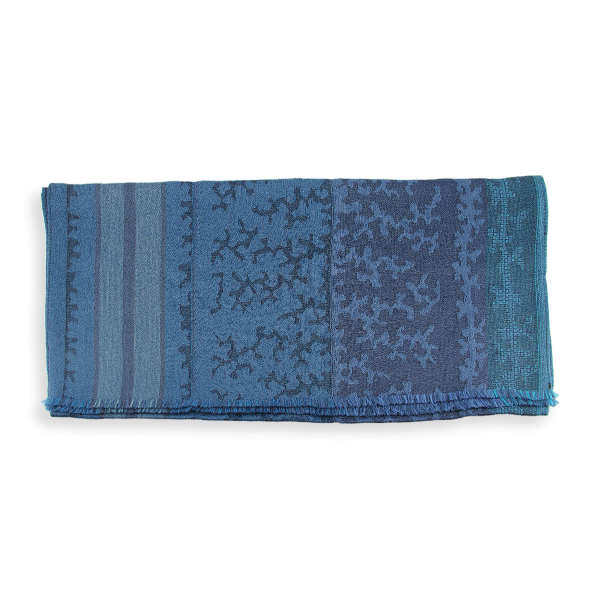 Echarpe-femme-bleu-laine-soie-Arborescence-fabrique-en-France