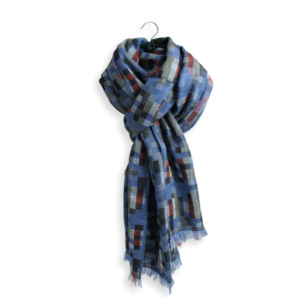 Echarpe-homme-laine-merinos-coton-soie-bleu-jean-Recital-fabriqué-en-France