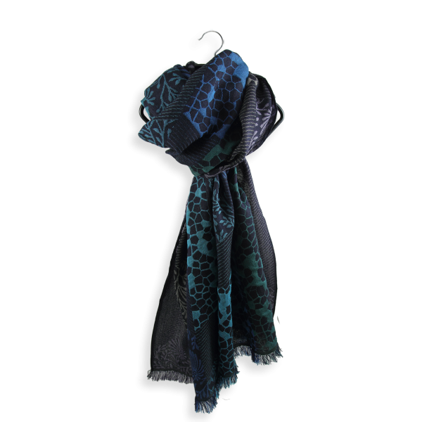 Echarpe-femme-charme-laine-soie-bleu-marine-turquoise