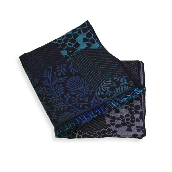 Echarpe-femme-charme-laine-soie-bleu-marine-turquoise