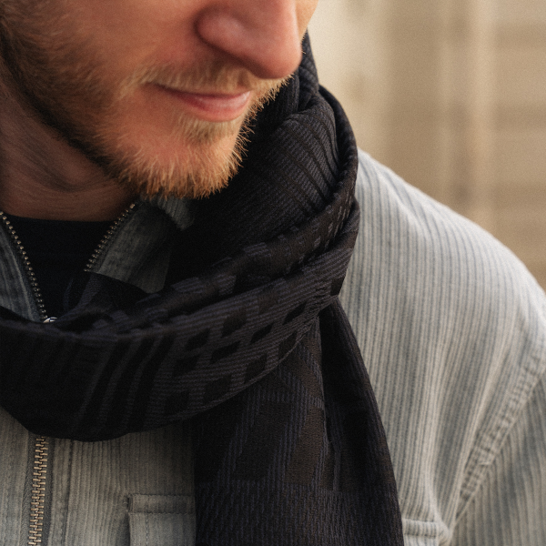 Echarpe-homme-laine-soie-bleu nuit-Kyoto