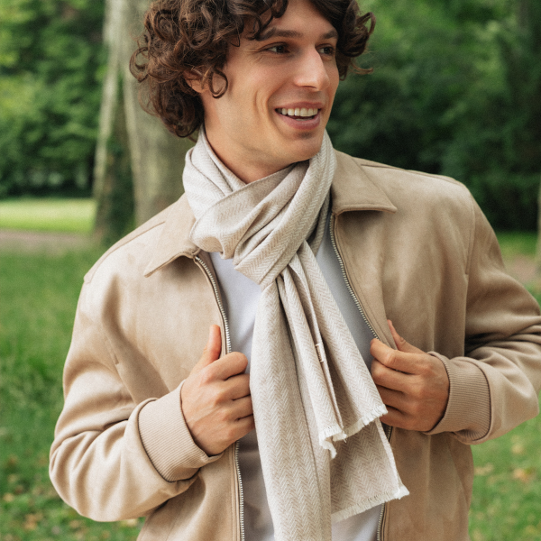 Echarpe-cachemire-homme-beige clair-Smoking