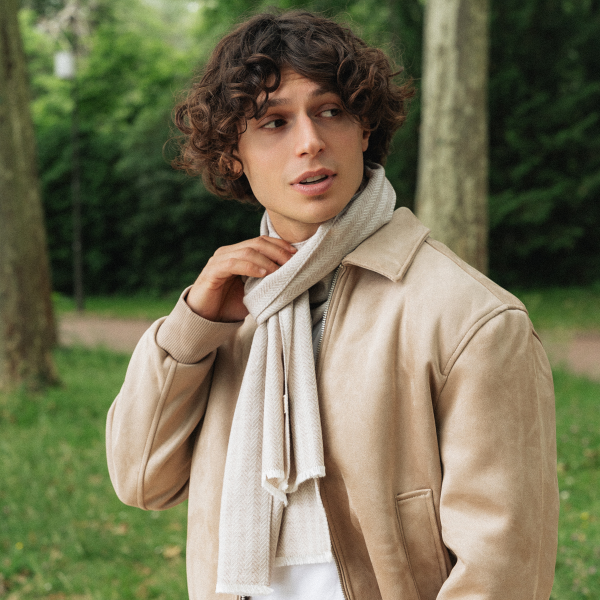 Echarpe-cachemire-homme-beige clair-Smoking