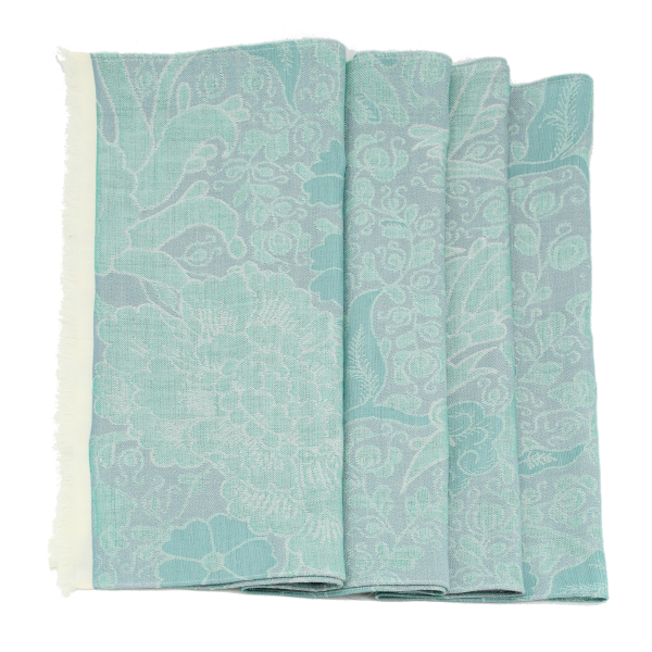 Echarpe-femme-cachemire-laine-aqua-oiseaux du paradis