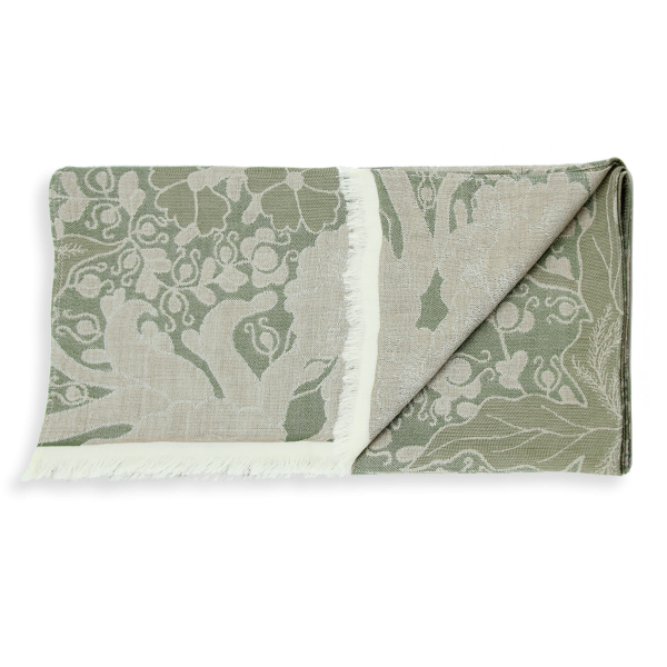 Echarpe-femme-cachemire-laine-kaki-oiseaux du paradis