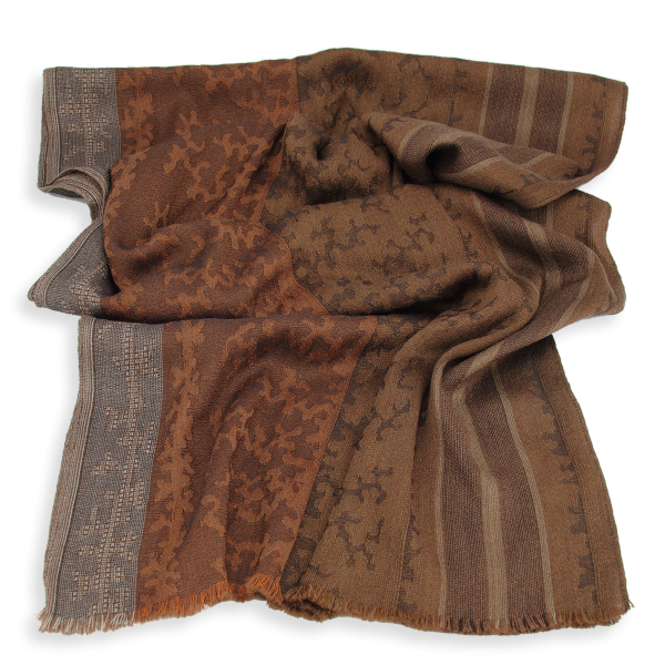 Echarpe-laine-soie-femme-marron-Arborescence-fabrique-en-France