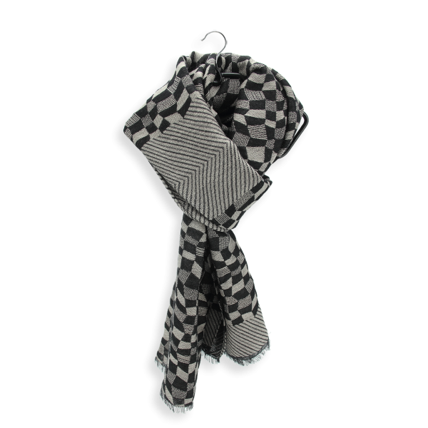 Echarpe-homme-laine mérinos-modal-noir-beige-Racing