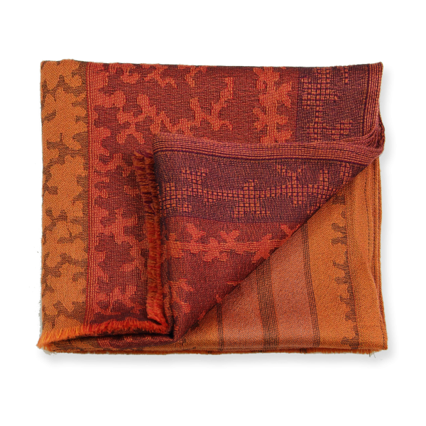 Echarpe-laine-merinos-soie-orange-Arborescence-fabrique-en-france