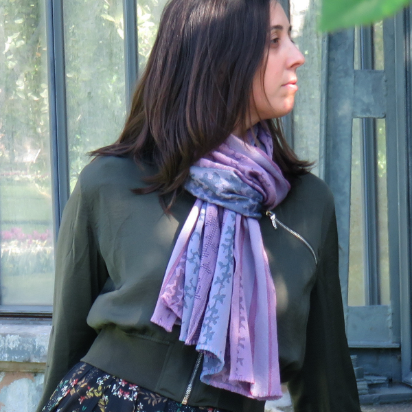 Echarpe-femme-laine mérinos-soie-parme-rose-Arborescence