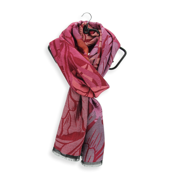 Echarpe-laine-merinos-coton-modal-rose-rouge-Ami-fabriquée-en-france