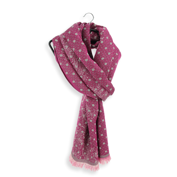 Echarpe-femme-laine-rose-pois-Dentelle