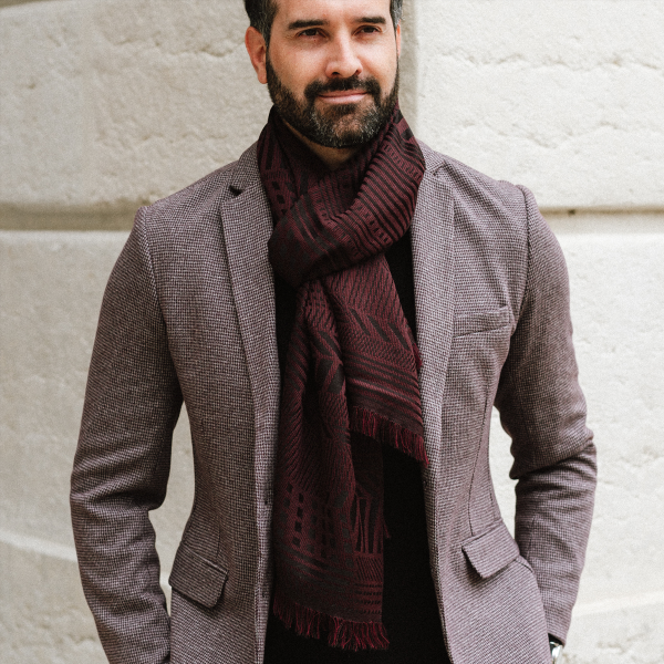 Echarpe-homme-laine-soie-bordeaux-Kyoto