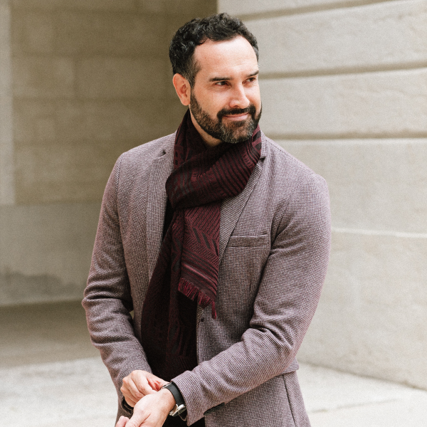 Echarpe-homme-laine-soie-bordeaux-Kyoto