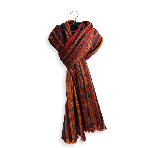 Echarpe-homme-laine-soie-rouge-orange-fabrique-en-France-Orpheon