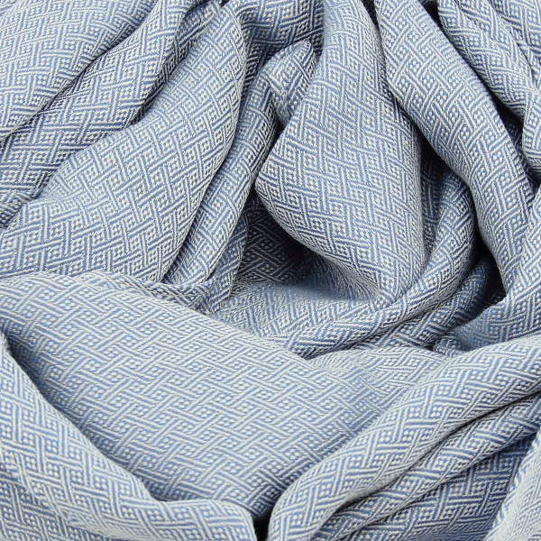 Echarpe-homme-femme-bleue-écrue-laine-soie-Domino