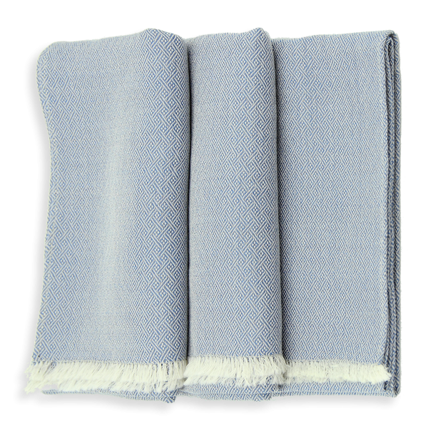 Echarpe-homme-femme-bleue-écrue-laine-soie-Domino