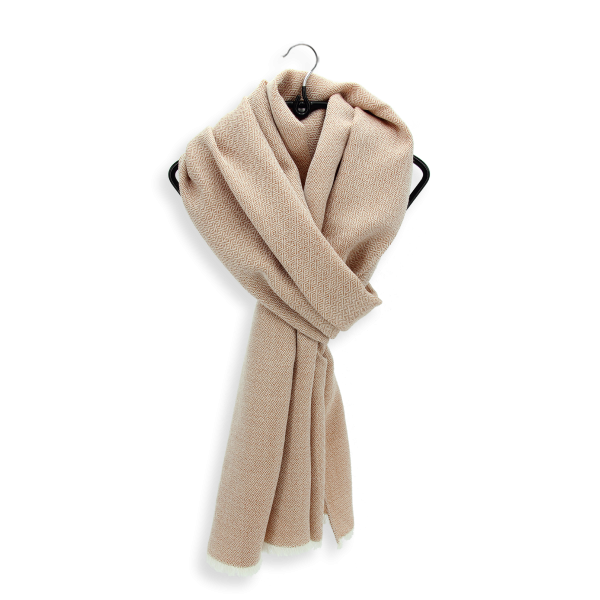 Echarpe-mixte-beige caramel-écrue-laine-soie-Domino