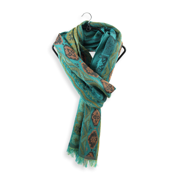 Echarpe-laine-mérinos-coton-soie-vert-turquoise-Chanson