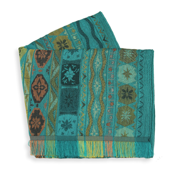 Echarpe-laine-mérinos-coton-soie-vert-turquoise-Chanson