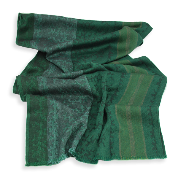 Echarpe-laine-soie-femme-verte-Arborescence-fabrique-en-France